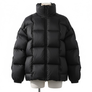 Blouson d'hiver matelassé noir pour homme, col montant, fermeture éclair, coupe décontractée, épais, couleur unie, coupe-vent - Product Image 3