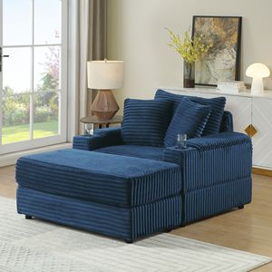 Divano Accogliente per Soggiorno con 2 Cuscini Decorativi e Pouf, Seduta Profonda - Product Image 2