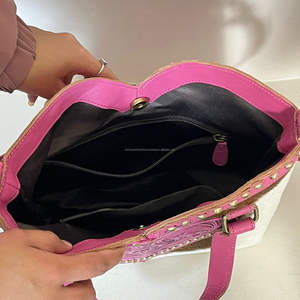 Sac fourre-tout en cuir de vachette de style occidental de haute qualité, fait main, avec pochette assortie, ensemble deux pièces - Product Image 6