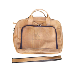 Light Brown Lather <b>Laptop</b> <b>Briefcase</b> Durable Front Zipper Pocket Dual Top Handles Daily Carry Business Travel Messenger <b>Bag</b> - Product Image 1