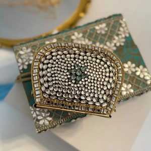 Pochette en pierre plaquée, métal argenté, pour soirée, expédition immédiate, tendance, en résine et laiton, mosaïque, fermeture éclair, AUREVIA CRAFTS, personnalisable - Product Image 4