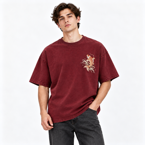 T-shirt pour homme à col rond et manches courtes, couleur bordeaux, coupe classique, logo sur le devant, écologique, décontracté, 100% coton jersey - Product Image 3