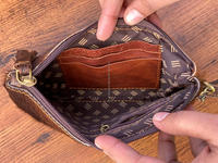 Dompet tangan kulit sapi ukir, dompet kantong kulit sapi, patch Barat rambut pada kulit bulu