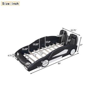 Black Twin Size Race Car Shaped Platform Bed with Wheels Kids' Furniture - Product Image 6