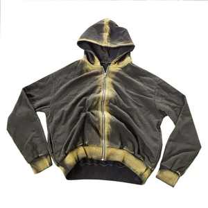 Survêtement Flare brodé pour homme, OEM, 100% coton molletonné, délavé à l'acide, personnalisé, avec appliqué vieilli, vintage, fermeture éclair intégrale - Product Image 2