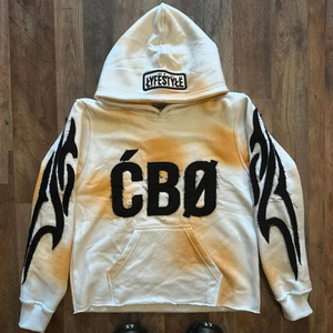 Sweat à capuche pour homme personnalisé avec appliqué brodé 2026, effet vieilli, délavé à l'acide, style vintage, 100% coton molletonné, streetwear - Product Image 1