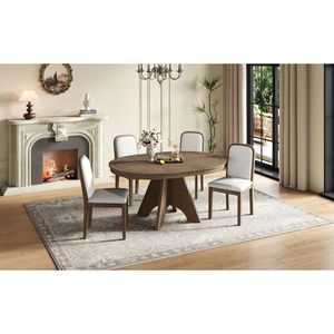 TREXM <b>Rustic</b> <b>Farmhouse</b> 42 58 Inch Extendable Vintage <b>Dining</b> <b>Table</b> Set 4 6 4 Upholstered Chairs for Kitchen <b>Dining</b> Room - Product Image 1