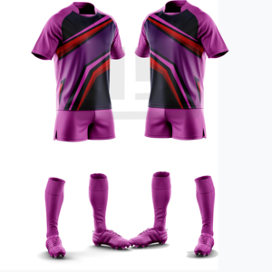 ชุดเสื้อเจอร์ซีย์คอวีและกางเกงขาสั้นสำหรับกีฬารักบี้ ผลิตจากโพลีเอสเตอร์ 100% กันลม พิมพ์ลายตามสั่ง เหมาะสำหรับการฝึกซ้อมและการแข่งขันทั้งในร่มและกลางแจ้ง - Product Image 6