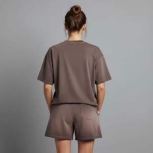Women's Pink 2 Piece Shorts <b>Set</b> Crew Neck Short Sleeve Regular Fit Color Blocked Casual Breathable Polyester/Cotton Top Shorts - Product Image 6