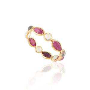 14K Solid Gold <b>Ruby</b> and Rainbow Moonstone <b>Eternity</b> Wedding Band - Product Image 3