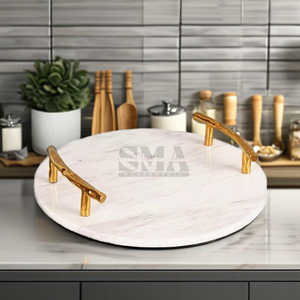 Modern Premium Round Marble <b>Decorative</b> Trays Luxury Tableware Presentation for Kitchen Dining Food Serving - Product Image 1