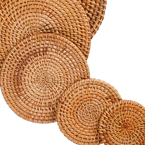 Sous-verres en rotin naturel à motif floral, lot de 6, style classique, fabriqués à la main au Vietnam, décoration de vacances, cadeau - Product Image 1