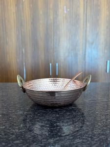 Traditional Brass Kadai with Black Iron Handles Handmade Brass Cooking Vessel for Indian Kitchen Wholesale Supplier - Product Image 1
