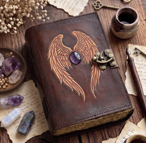 NEW ERA Vintage Feather Journal Thread Sewing Bound Genuine Leather Cotton Paper Stone Deckle Edge 120 Sheets Gift - Product Image 1