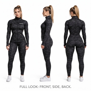 Chaqueta de compresión de camuflaje para mujer con cremallera, cuello alto, manga larga, ajuste ceñido, para gimnasio, entrenamiento, capa base, tops deportivos para damas - Product Image 5
