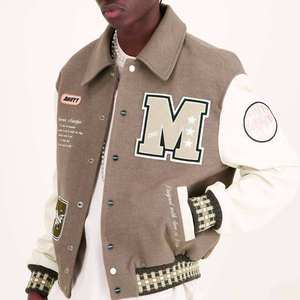 Custom Men High Quality Turn-Down Collar Light Weight <b>Vintage</b> Wool Leather Sleeve Chenille Patch Letterman <b>Bomber</b> Varsity <b>Jacket</b> - Product Image 2