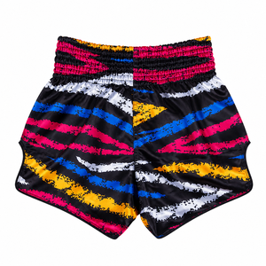 Shorts de boxe pour hommes 2026, noirs, rayés multicolores, en satin, séchage rapide, coupe classique, pour arts martiaux - Product Image 2