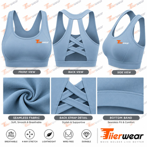 Sujetador Deportivo Azul Claro de Soporte Medio sin Tirantes para Niñas, Top Atlético Transpirable para Yoga y Fitness con Logotipo Frontal - Product Image 5