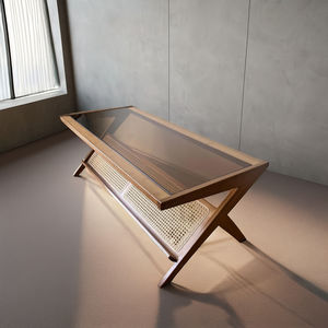 Table basse contemporaine extensible en bois massif et plateau en verre pour la maison - Product Image 4