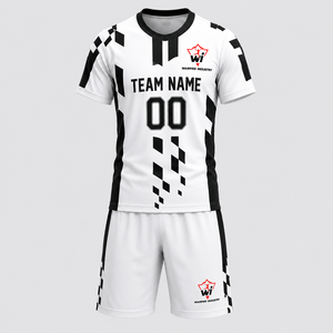 เสื้อฟุตบอลพิมพ์ลายแบบกำหนดเองสำหรับผู้ชาย แขนสั้น ระบายเหงื่อได้ดี ชุดทีม สีขาว ดำ ลายเสือดาว - Product Image 1