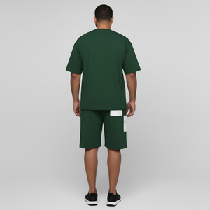 Ensemble 2 pièces pour homme de qualité supérieure, logo imprimé DTF personnalisé, 100% coton, 2 tons, streetwear, sportswear, poids moyen, uni, short - Product Image 2