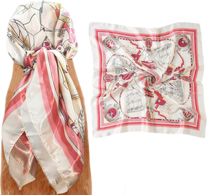 Custom Silk Muslim Women's Satin with Nautical Printed Bandana Hair Wrapping Scarf-High Quality Multi-Functional Square Design - Product Image 1