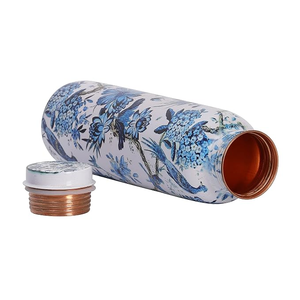 Bouteille d'eau artisanale en cuivre pur, motif paon, finition dorée, bouteille à boire traditionnelle indienne, cuivre décoratif - Product Image 2