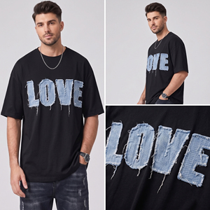 T-shirt Homme Oversize Brodé Effet Vieilli Manches Courtes Coupe Ample Style Été - Product Image 5
