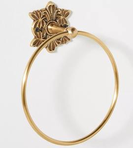 Porte-serviettes mural rond en laiton doré poli moderne pour salle de bain haut de gamme - Product Image 4