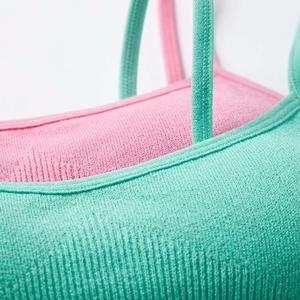 Sujetador deportivo acanalado para mujer con tirantes, cuello redondo, sin costuras, soporte ligero, ropa deportiva para yoga, color liso, transpirable, top de gimnasio - Product Image 4