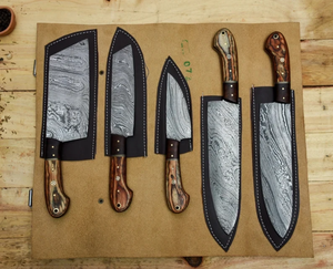Coffret de couteaux de chef PRESTIGE BLADES, 5 pièces, en acier Damas 67 couches, faits à la main, manche en bois, tranchants, ambidextres, à lame droite - Product Image 2