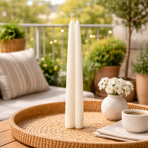 Lot de 2 bougies coniques minimalistes ivoire – Cire de paraffine et de soja, sans fumée, sans flamme, non parfumées, faites à la main – Pour mariages et décorations de Noël - Product Image 2