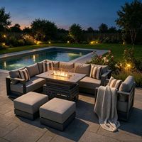 Ensemble de canapés modernes en aluminium, mobilier de jardin durable avec table brasero à hauteur réglable pour balcon, terrasse et cour