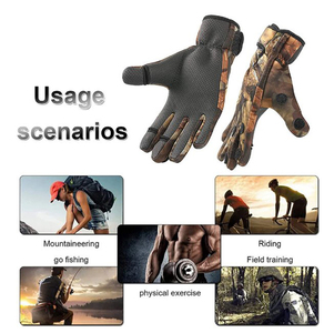 Gants de pêche coupe-vent camouflage en néoprène à doigts coupés, gants de chasse d'hiver antidérapants avec fermeture auto-agrippante pour hommes et femmes - Product Image 4