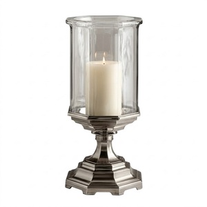 Classic Silver-Plated Tabletop <b>Hurricane</b> <b>Lantern</b> Candle Holder Pewter Finish Pedestal <b>Hurricane</b> Votive Candle Pillar Holder - Product Image 3