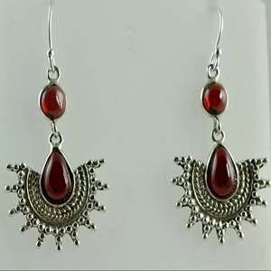 Garnet <b>Earrings</b> 925 Sterling Silver Handmade Statement Promise Ring for Women Boho June Birthstone Jewelry - Product Image 2