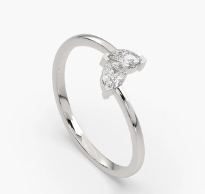 Anillo de compromiso con diamante de corte marquesa cultivado en laboratorio, banda bifurcada, laterales con diamantes pavé, diseño moderno y elegante, piedra central. - Product Image 2