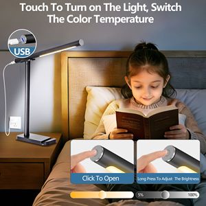 Lampe de bureau LED, corps en aluminium réglable à 360°, port USB, 5 modes de luminosité réglables pour la lecture et les travaux manuels - Product Image 3