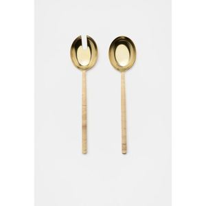 Lot de 2 cuillères de service en acier inoxydable finition or et argent, avec manche en laiton au design feuille, pour salades et événements - Product Image 3