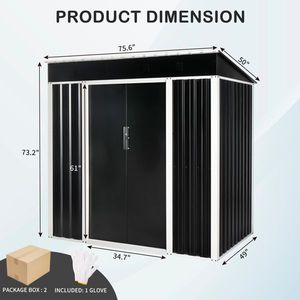 Capannone di stoccaggio del giardino del metallo nero 6X4 FT con il tetto inclinato e le doppie porte scorrevoli per la casa all'aperto di stoccaggio del cortile del Patio - Product Image 3