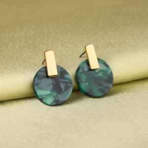 Emerald <b>Resin</b> Disc Stud Earrings Modern Drop Earrings Handmade Round Earrings Gold Accent Jewelry for Women <b>Resin</b> <b>Crafts</b> - Product Image 5