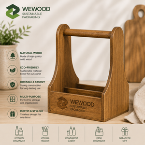Porte-bouteilles en bois massif personnalisé OEM avec poignée pour le stockage et l'emballage cadeau de bière, de vin et de boissons - Product Image 2