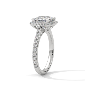 Princess Cut Lab-Grown <b>Diamond</b> Halo Engagement <b>Ring</b> In 14k White Gold With Pave Band Luxury Square Bridal <b>Diamond</b> <b>Ring</b> For Women - Product Image 3