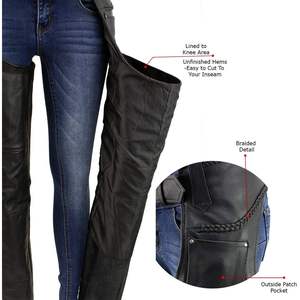 Chaps de moto classiques noirs en cuir premium pour femmes 2025 – Protection 22 pouces pour la course automobile - Product Image 5
