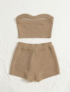 Ensemble décontracté d'été pour femme, deux pièces, sans manches, uni, respirant, en tricot polyester/coton, composé d'un haut tube et d'un pantalon palazzo - Product Image 2