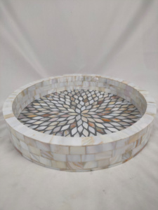 Natural Creations Inc Bandeja para servir Madre de incrustaciones de perlas con acrílico y mármol Plato decorativo para el hogar para servir alimentos - Product Image 5