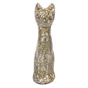 Estatuilla de gato de cerámica hecha a mano con incrustaciones de cáscara de huevo, patrón de craquelado dorado, escultura decorativa de Halloween para decoración del hogar, artesanía - Product Image 2