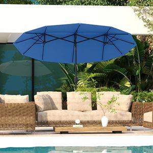 Parasol de terrasse double face bleu marine 9,5 pieds avec bouton d'inclinaison et manivelle, 3 aérations, 12 baleines, diamètres 2,5 m et 2,7 m - Product Image 2