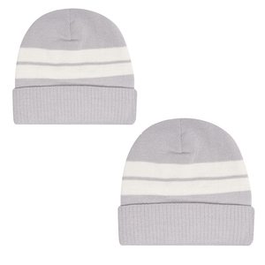 Bonnet tricoté rayé tendance 2026 avec patch de marque personnalisé, dégradé gris, chapeau d'hiver, casquette streetwear urbaine, vente en gros - Product Image 1