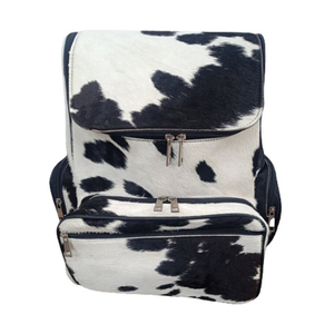 Mochila de cuero de vaca con estampado animal, 15 pulgadas, múltiples bolsillos, mochila unisex con respaldo suave - Product Image 1